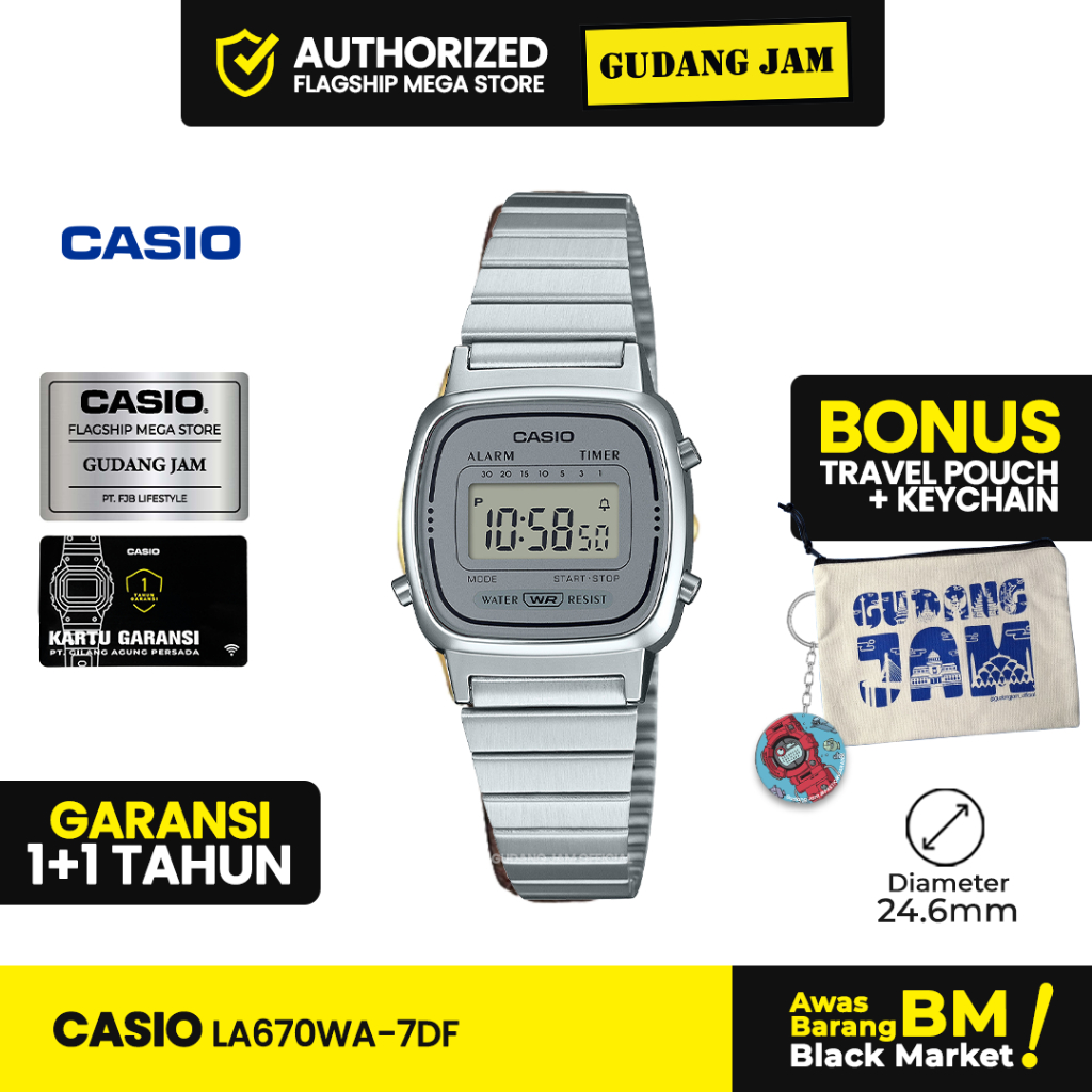 Jam Tangan Casio Wanita LA670WA-7DF Digital stainless Steel