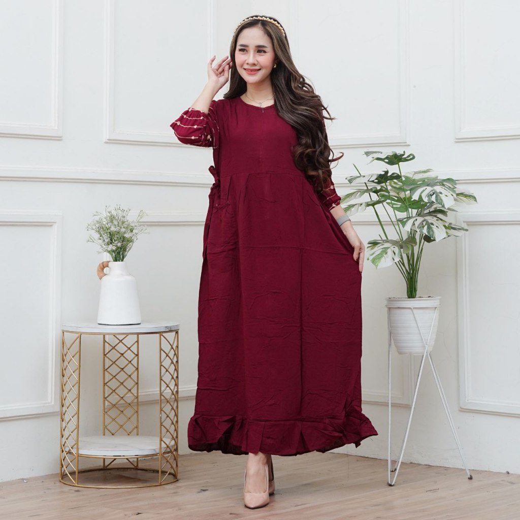 Jual Daster Midi Dress Lengan Panjang Terbaru 2025 Kekinian Busui Rayon ...