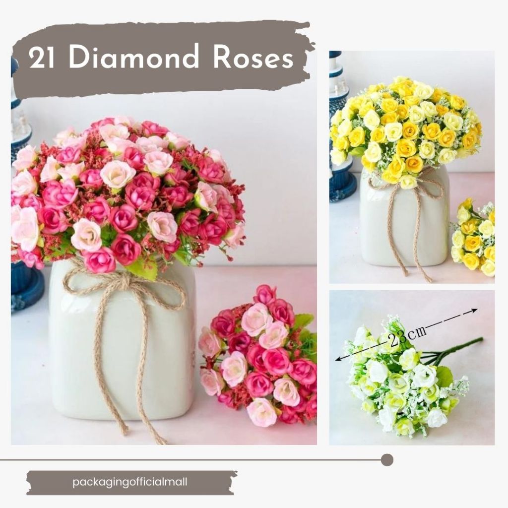 Jual 21 DIAMOND ROSES / KEPALA BUNGA PALSU / BUNGA BUKET / BUNGA KERING ...