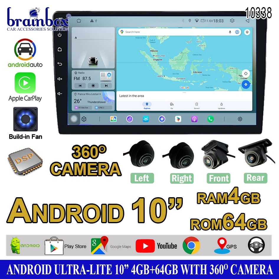 Jual Brainbox Headunit Android Ultra Lite 10 Inch 4GB + 64GB with 360 ...