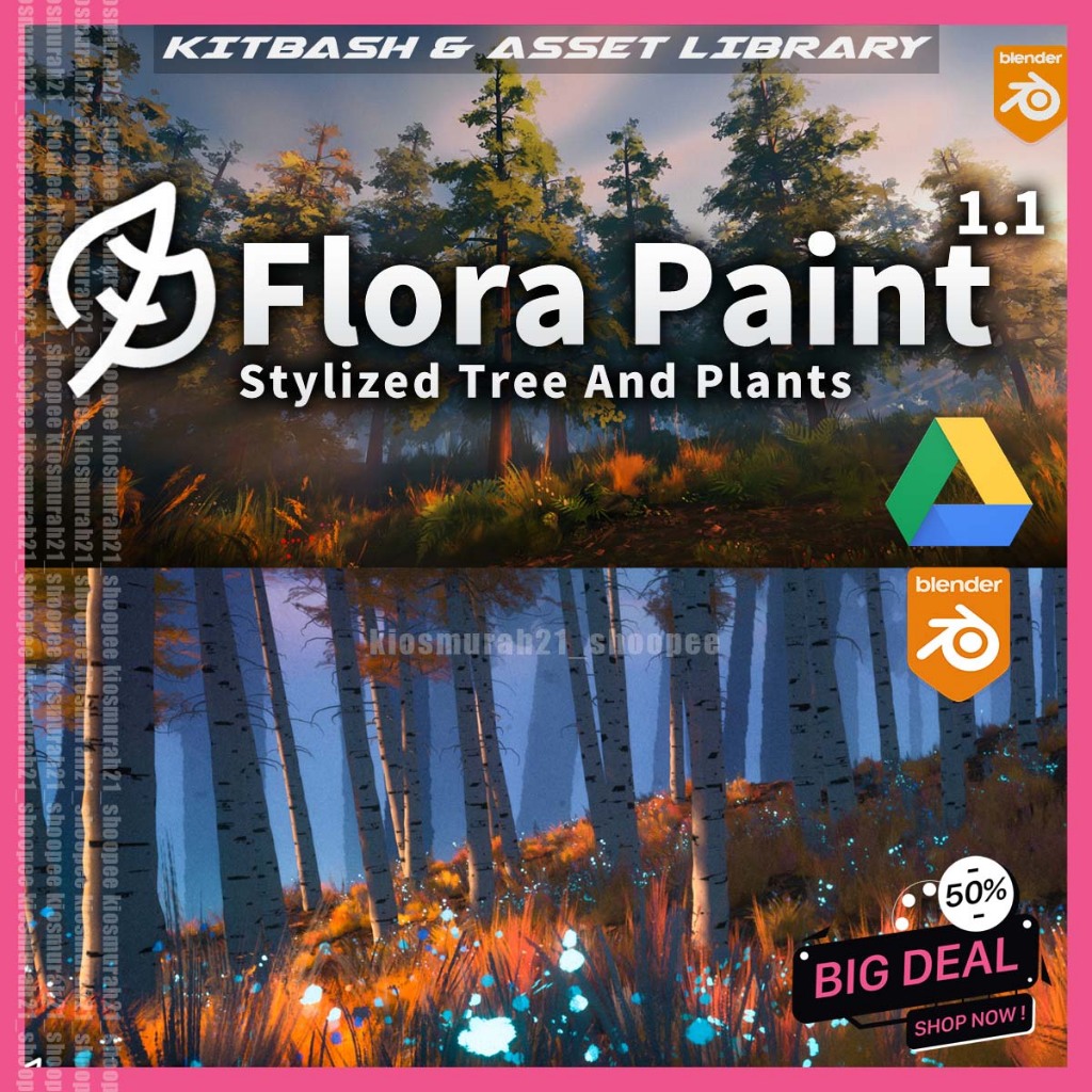 Jual Stylized Trees And Plants Tree Library Flora Paint Kitbash 3D ...