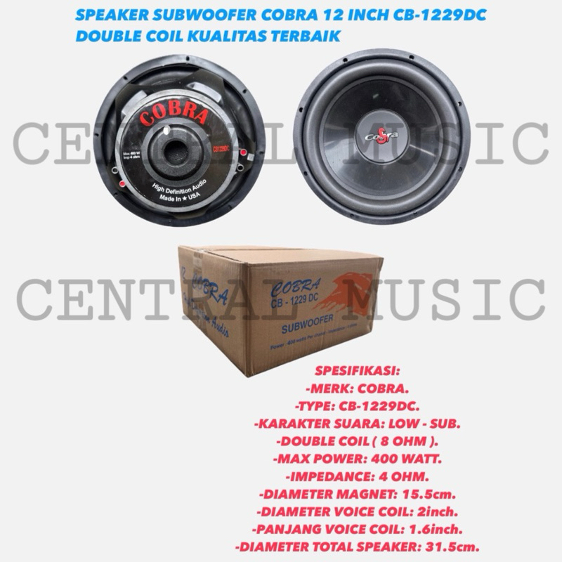 Jual SPEAKER SUBWOOFER COBRA 12 INCH CB-1229 DC DOUBLE COIL SUBWOOFER ...