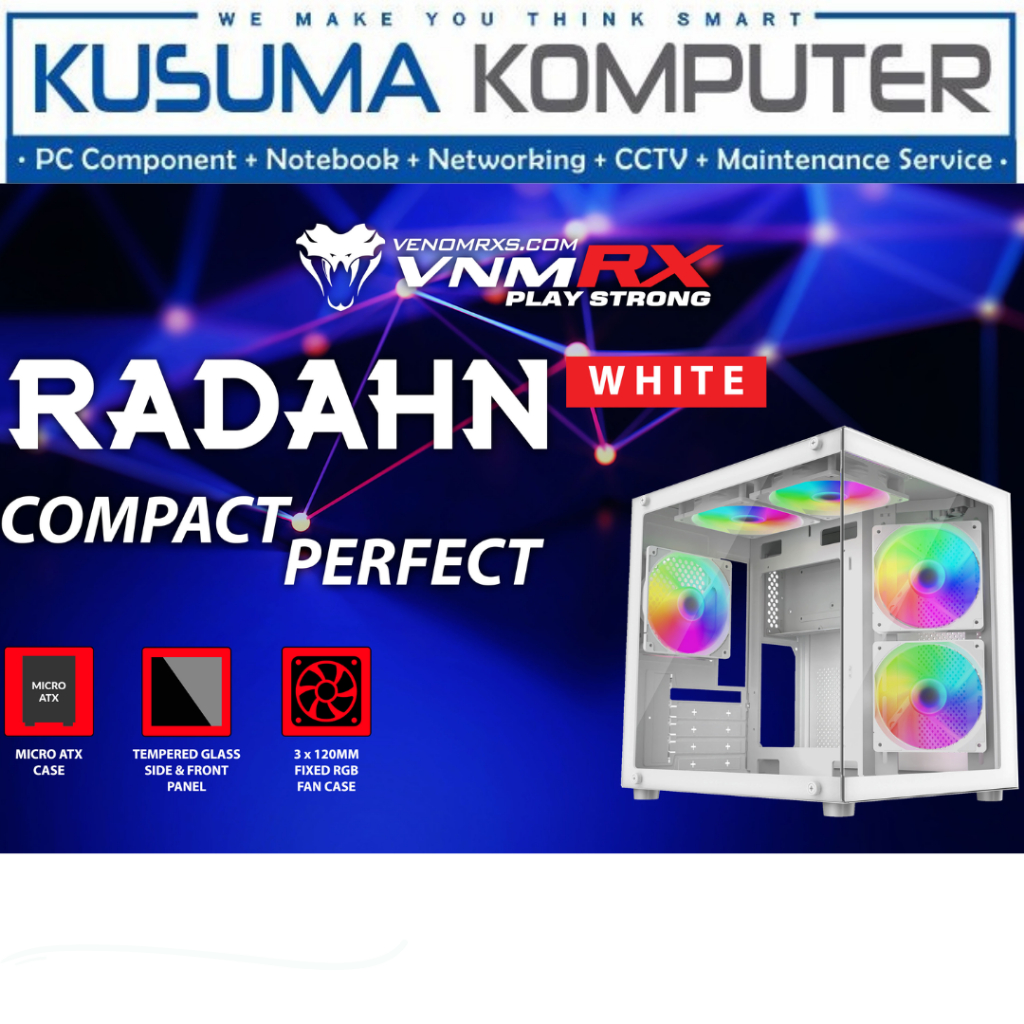 Jual Casing Venomrx RADAHN White + 3 Fan rgb Micro ATX Casing Gaming PC ...