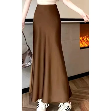 Rok Satin Reine 90CM Satin Long Skirt Rok Satin Panjang S Sampai 2XL