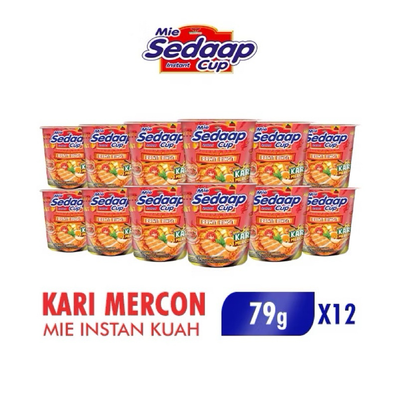 Jual Sedaap Mie Instan Cup Kari Mercon 79 gr x12 | Shopee Indonesia