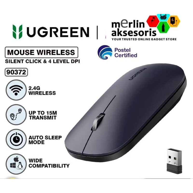 Jual Ugreen mouse wireless 90372(black )/90373(gray)bluetooth 2in1 ...