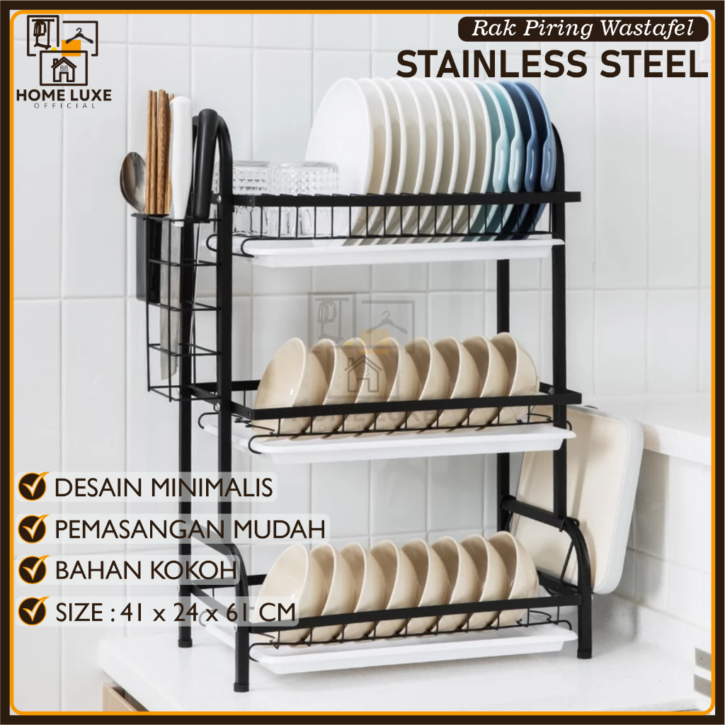 Jual HOMELUXE Rak Piring Stainless Steel Penyimpanan Rak Mangkuk Piring ...