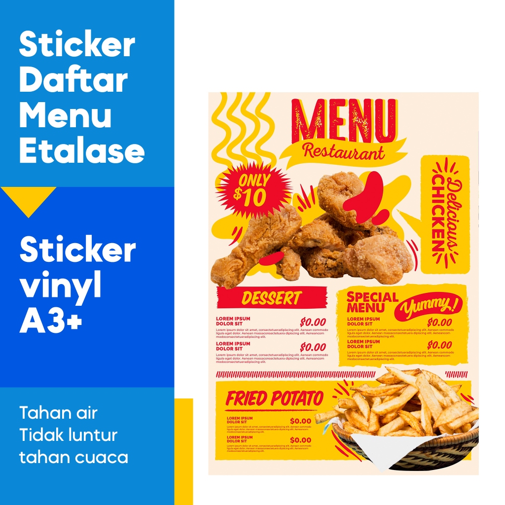 Jual Cetak Daftar Menu Sticker Vinyl A3+, Print Menu Restaurant Sticker ...