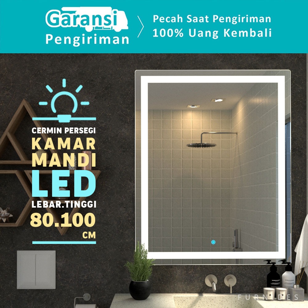 Jual Cermin Rias LED Persegi 100x80 Dekorasi Kamar Mandi - Bathroom and ...