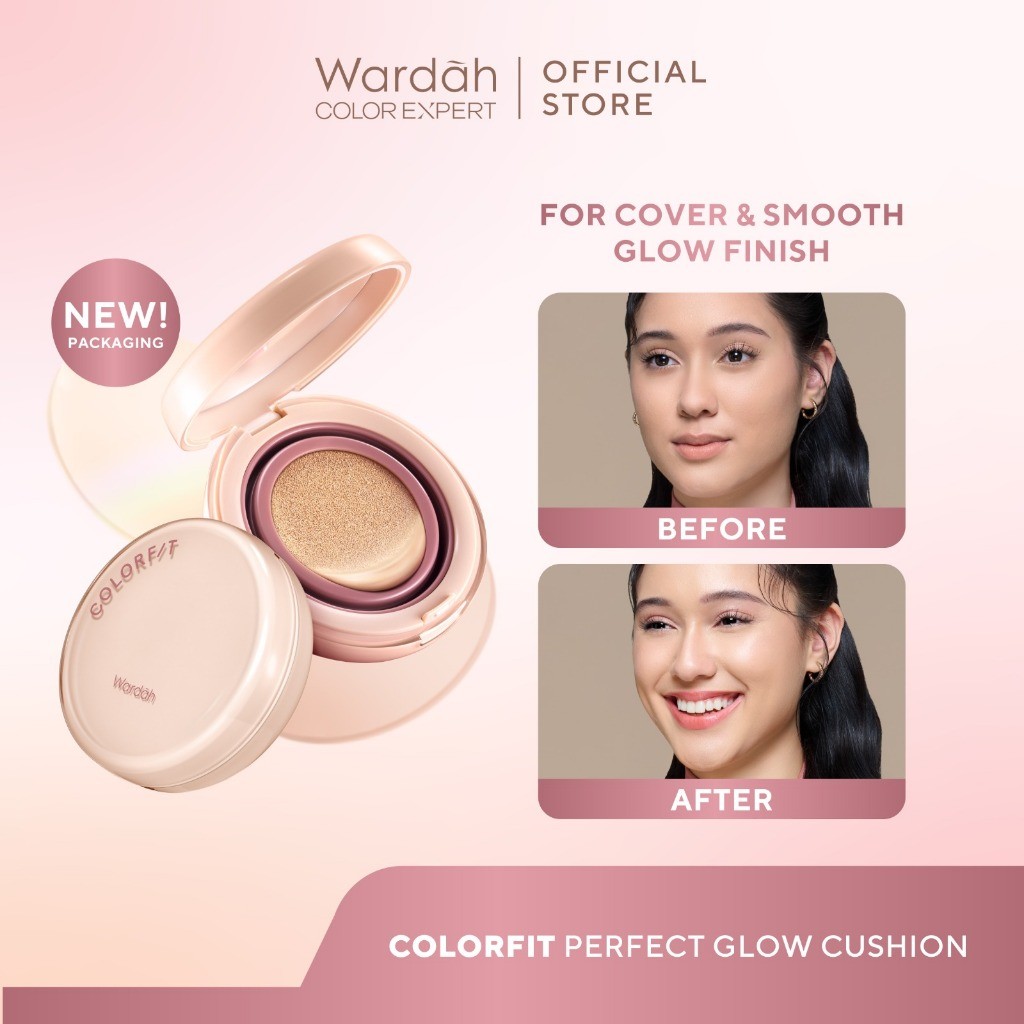 NEW SHADES! WARDAH Colorfit Perfect Glow Cushion - Medium-High Coverage Hingga 12 Jam Dengan SPF 40 PA - Dilengkapi Dengan Glow Perfecting Pigment dan Skincare-infused CICA + Hydra ß-Glucan - Hasil Akhir Glowing dan Menyatu Dengan Warna Kulit - Makeup