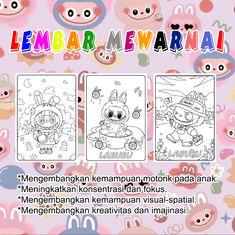 Jual Kertas Mewarnai Gambar Anak Lembar Mewarnai Labubu (10 Lembar ...