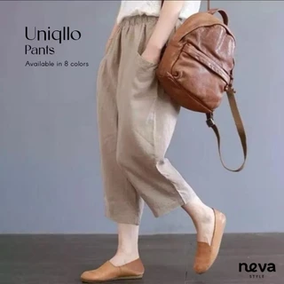 Neva Style - Uniqllo Baggy Pants Jumbo Bahan Katun Twill / Celana Kulot Ankle Pants Pinggang Karet