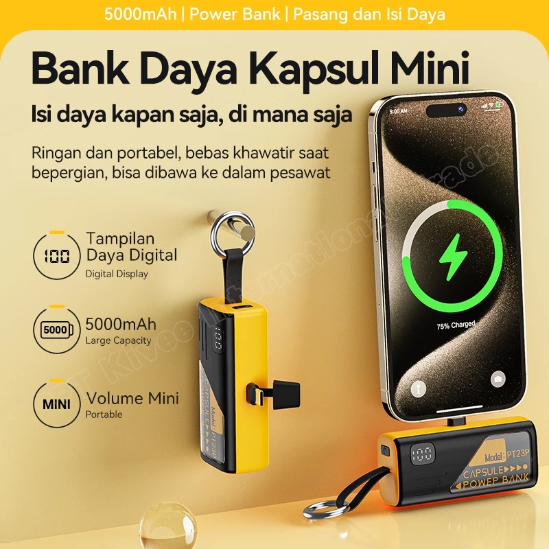 KIVEE Powerbank mini portabel Power bank Lightning Fast charging 5000 mAh Desain Dua Warna Original