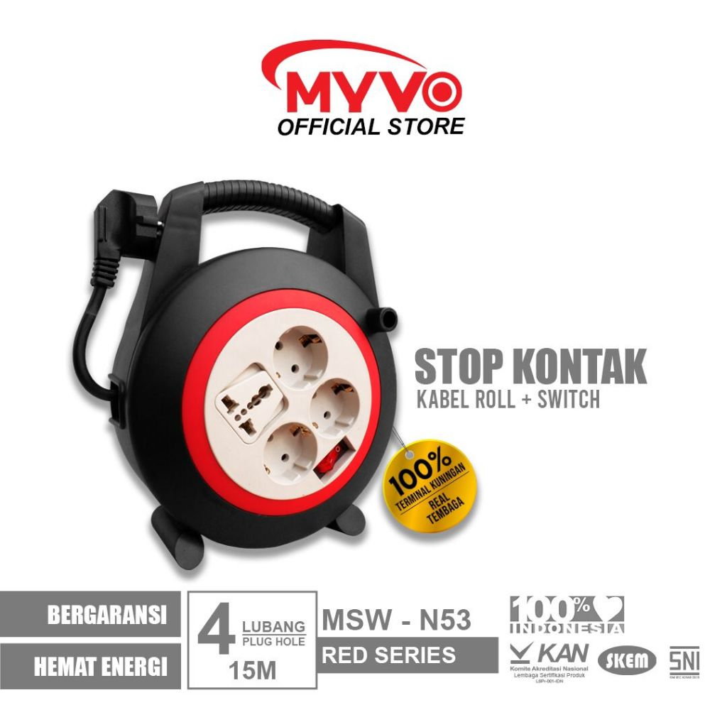 Jual MYVO Kabel Roll 4 Lubang 15 Meter MSW-N53 | Shopee Indonesia