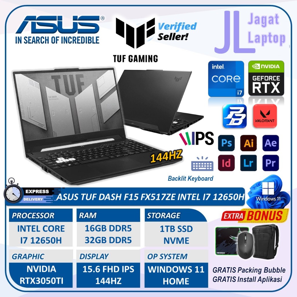 Asus Tuf Dash F15 FX517ZE Intel I7 12650h 32GB DDR5 1TB SSD RTX3050ti  IPS 144Hz Wndows 11