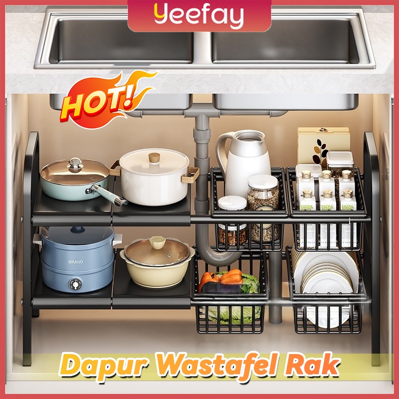 Rak Kolong Dapur Rak Bawah Wastafel Tertutup Penyimpanan Bawah Wastafel Rak Stainless Steel Serbaguna Dapur Bawah Sinki yang Dapat Diperluas Kitchen Organizer Racks Under Sink cxw