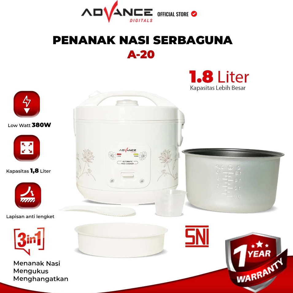 Jual Advance A20 Rice Cooker / Magic Com 1.8 Liter 3 in 1 Bonus Gelas ...