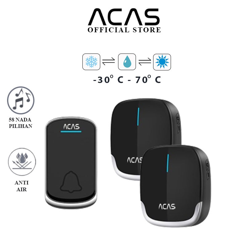 Jual ACAS Doorbell 2 Receiver Bell Pintu Rumah Waterproof Wireless ...