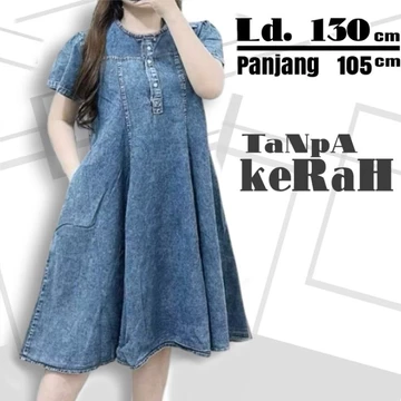 Dress Wanita Jumbo Ld 130 Ld 110 Bahan Jeans Wash Tidak Kaku