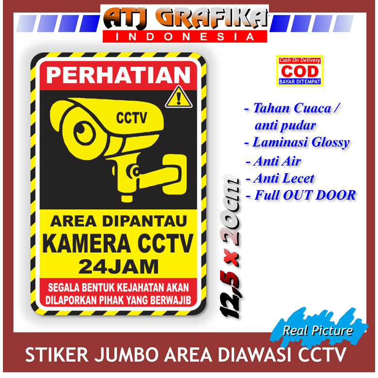 Jual Stiker jumbo CCTV area diawasi kamera 24 jam anti maling sticker ...