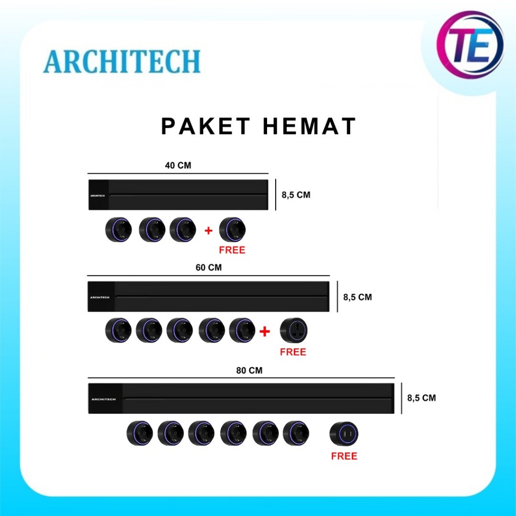 Jual TE PAKET HEMAT TRACK Stop Kontak /Track Socket 40cm/60cm/80cm ...