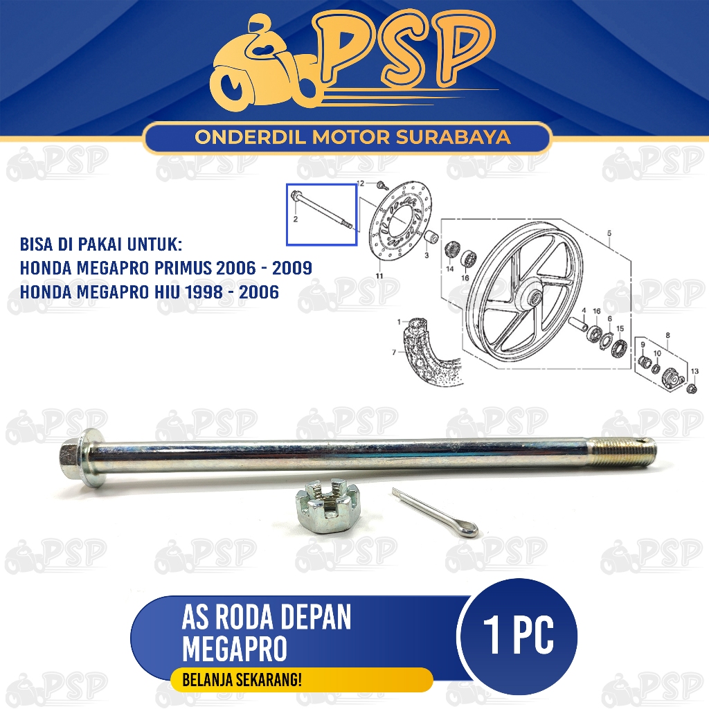 Jual As Roda Depan Mega Pro - As Tromol Fork Forek Depan + Mur Honda ...