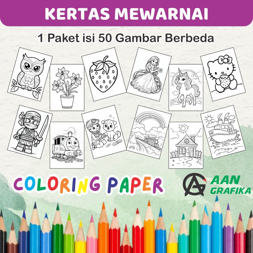 Jual Lembar Kertas Mewarnai Anak Gambar Mewarnai Coloring Paper Kartun ...