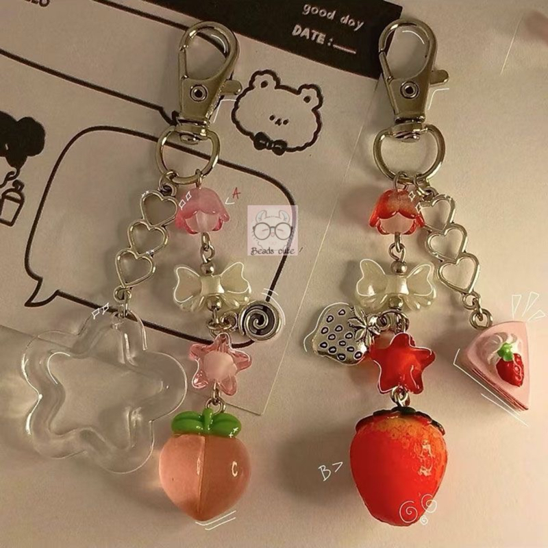 Jual (keychain) matcing keychain cake strawberry peach star | Shopee ...