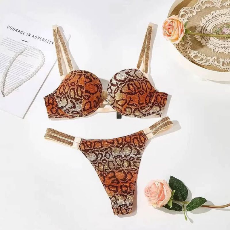 Jual [BRA SET - CUT LABEL] Pi Es 8040 Rhinestone Double Strap Snake ...