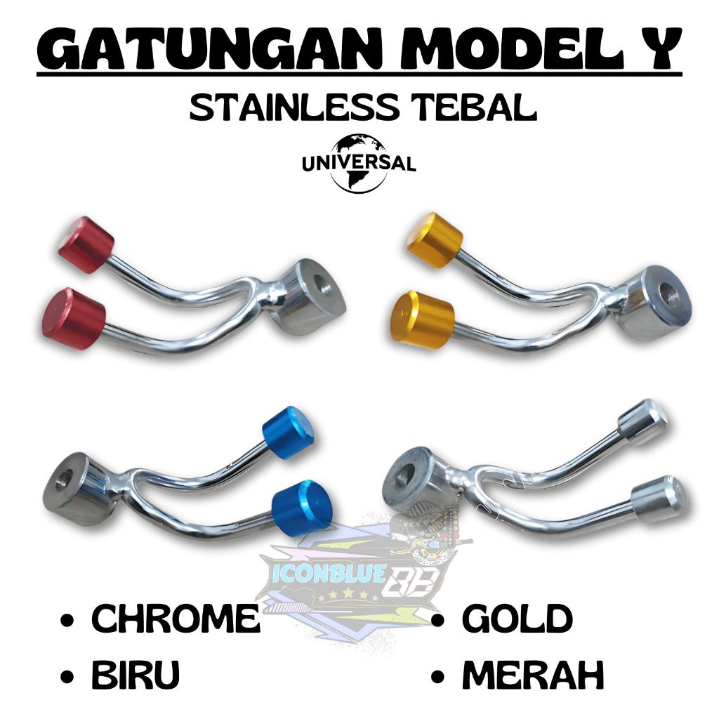 iconblue88  CANTOLAN GANTUNGAN BARANG CHROME CABANG Y Varian 4 Warna bahan Full Stainless UNIVERSAL untuk semua motor Termurah