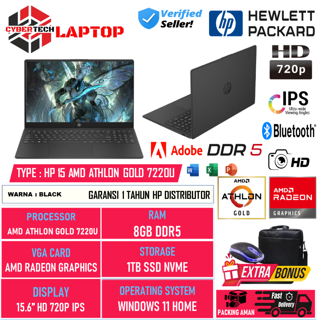 Jual Laptop Murah HP 15 Amd Athlon Gold 7220U 8GB DDR5 1TB SSD 15.6 ...