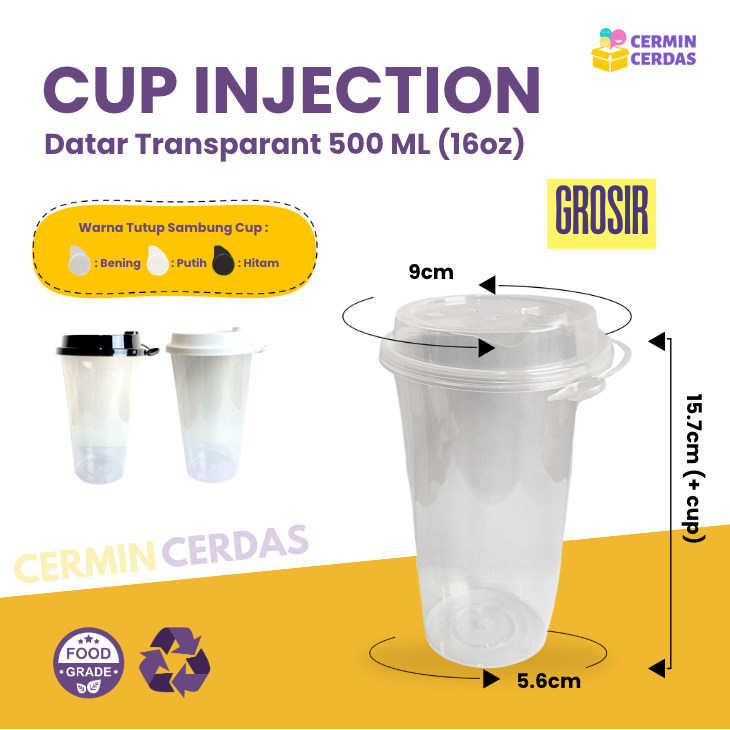 Jual Gelas Injection Cup Thinwall PET Tutup Lid Sambung Oval 16 Oz ...