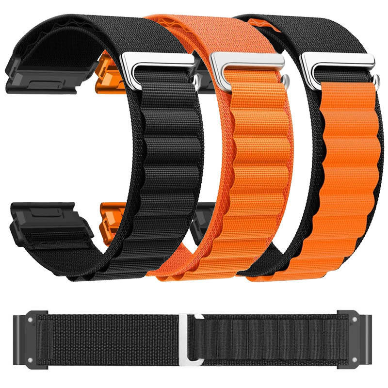 Nylon Armband Für Garmin Fenix 6X/5X/3/Descent MK2 – 26 Mm Breit, Mit Klettverschluss, Schwarz