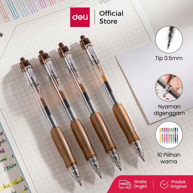 Deli Pulpen Gel Warna  / Color Gel Pen Pulpen Cetek 0.5mm Warna Cerah Vivid Comfortable Grip SA500