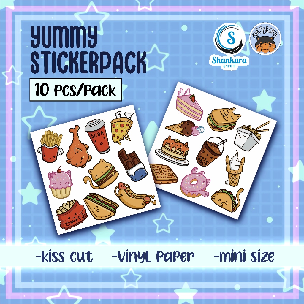 Jual ( isi 10 karakter ) YUMMY FOOD STICKER PACK / STIKER BURGER / KUE ...
