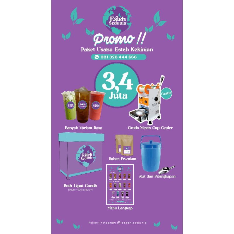 Paket Usaha Kemitraan Es Teh Viral Jumbo Cup Sealer Termos Es Meja Booth Jualan