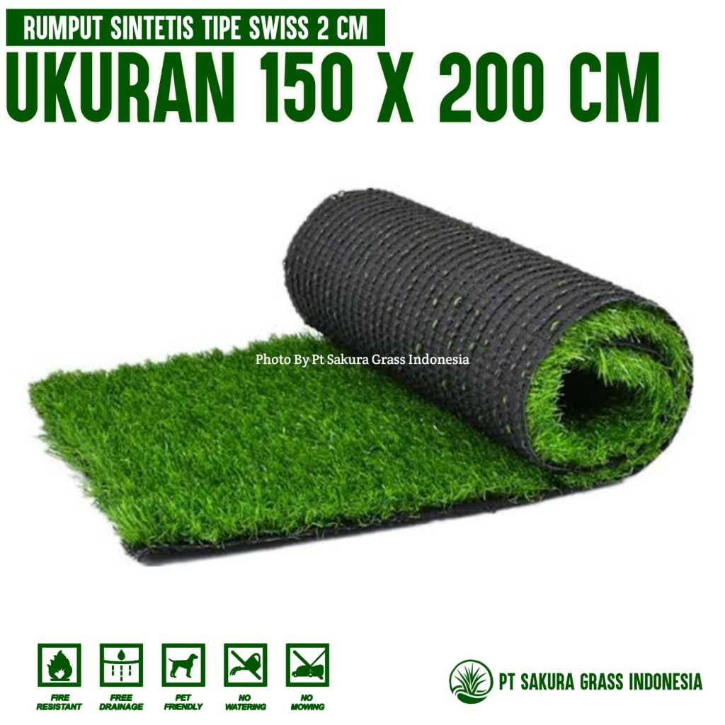 Jual KARPET RUMPUT SINTETIS 1 ROLL UKURAN 200X150 CM TIPE SWISS TEBAL 3 ...