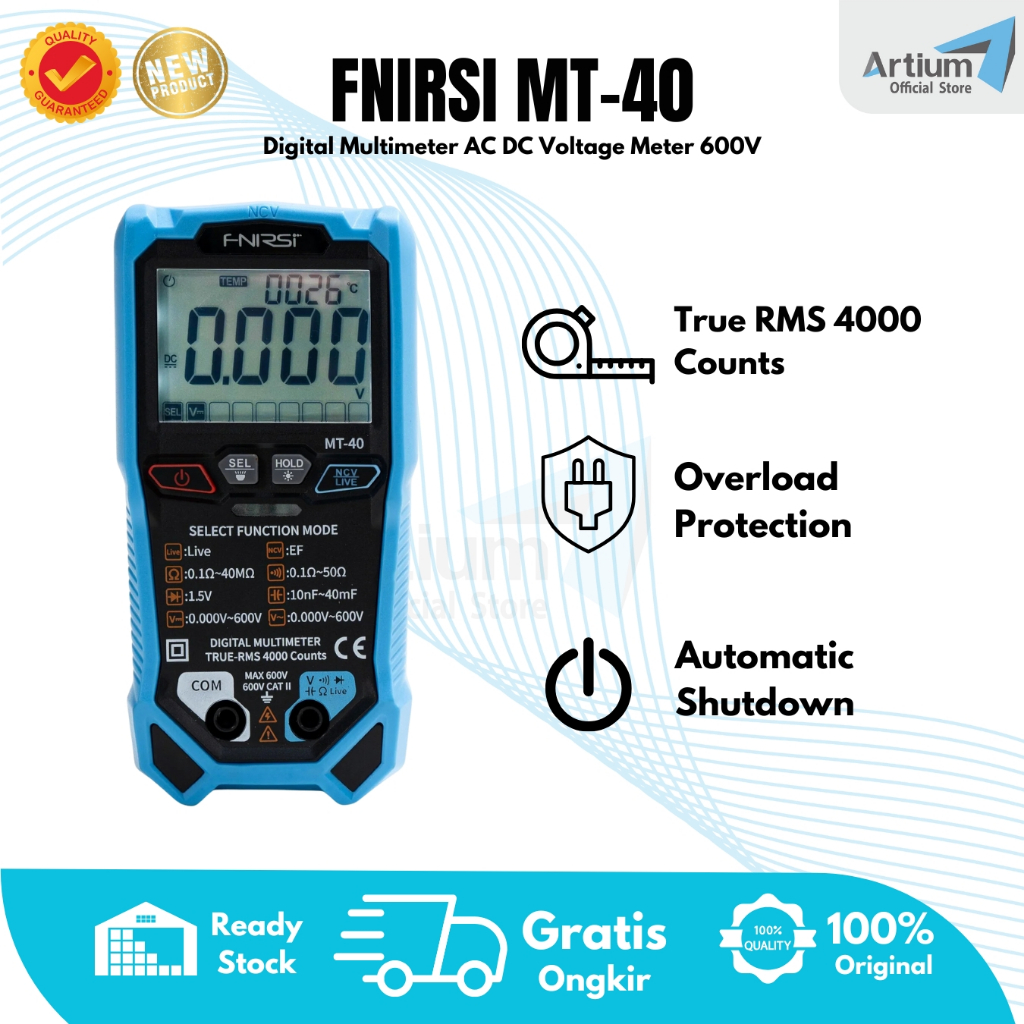 Jual FNIRSI MT-40 Digital Multimeter AC DC Voltage Meter 600V Auto ...
