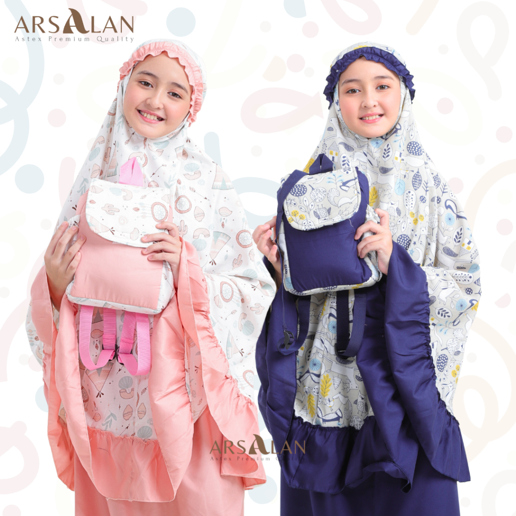 Arsalan - Mukena Anak Tas Ransel Rayon kombinasi Katun Mikro Zoo Series usia 2 - 12 Tahun