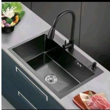 Bak cuci piring 5040 hitam paket kran tarik hitam kitchen sink black 5040 komplit