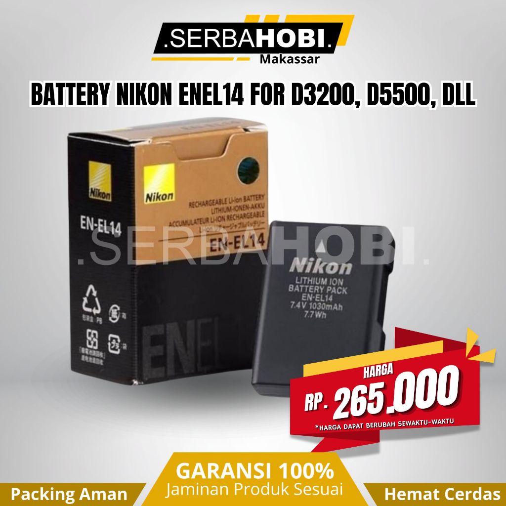 Jual Battery Nikon EN-EL14 Cocok untuk nikon d3100, d3200, d5500, d3400
