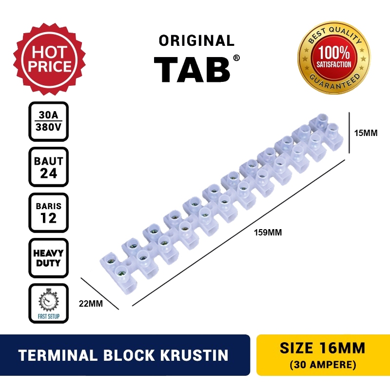 Jual Terminal Blok Krustin 16mm 30Ampere Putih TAB | Shopee Indonesia