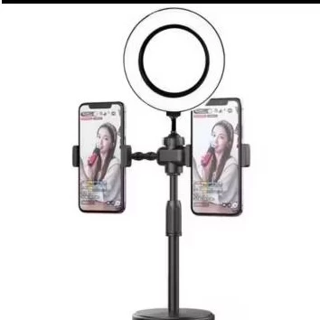Ringlight Dimmable Live Streaming Holder RingLight Tripod 2 Holder Stand Handphone Ganda Live