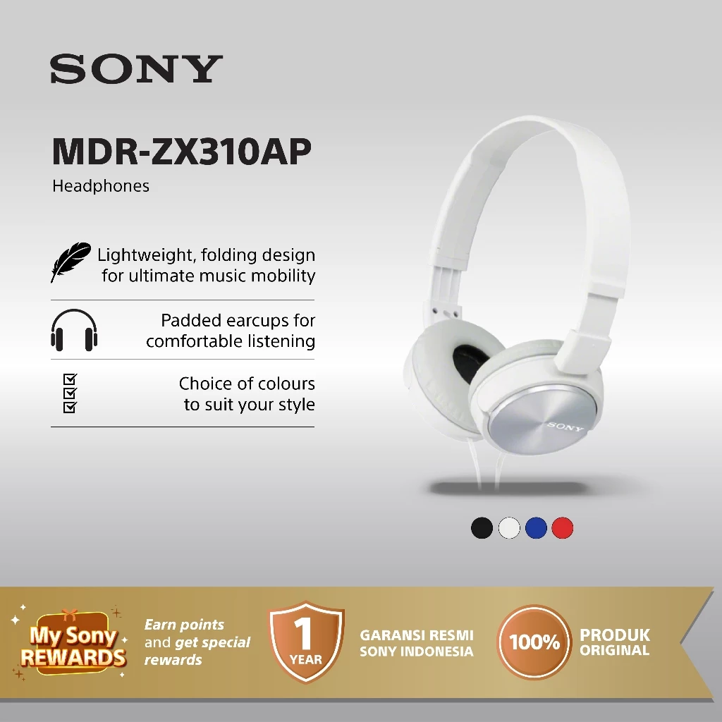 Sony MDR-ZX310AP MDR - ZX310AP Headset Mass Model Overbands With Microphone - White Original