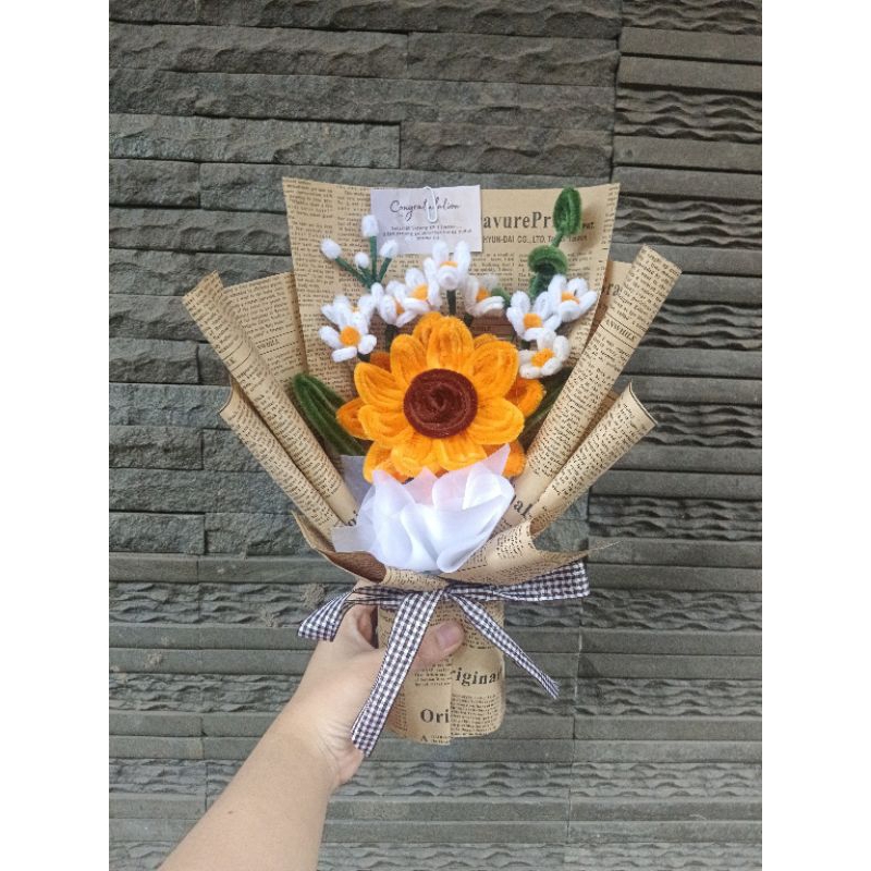 Jual Sun Flower Bouquet / Sun Flower Pipe Cleaner Bouquet / Buket Bunga ...