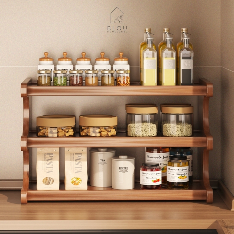 Jual Blou Rak Kayu Aesthetic Estetik Kitchen rack seasoning storage ...