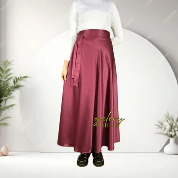 Rok Lilit Polos Satin Flara Rok Bawahan Modern Stelan Casual Elegan Wanita Masa Kini