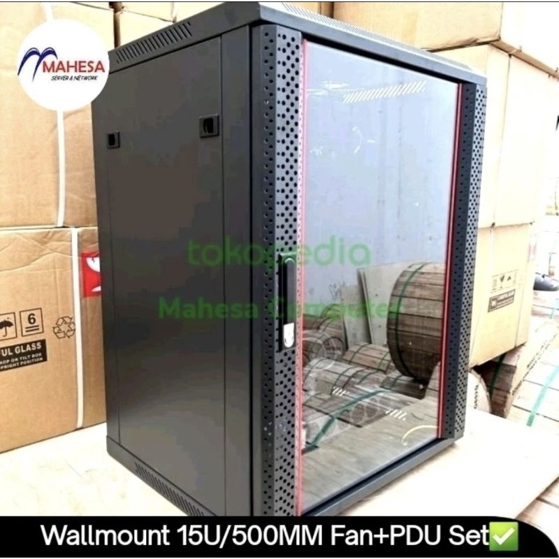 Jual Rack Wallmount 15U 500mm Depth Glass Door Rackmount Rack Server ...