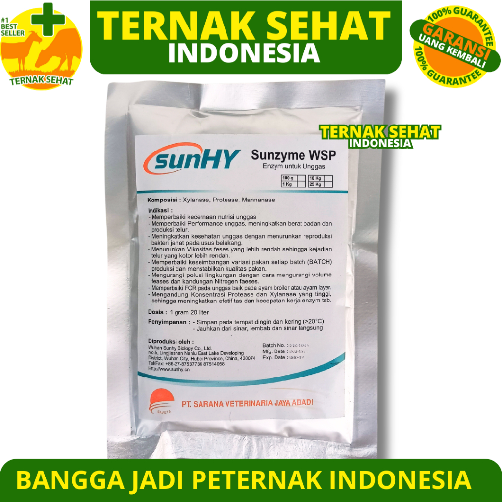Jual SUNZYME WSP 100 GRAM - Multi Enzyme Hewan Larut Air - Enzim Ternak ...