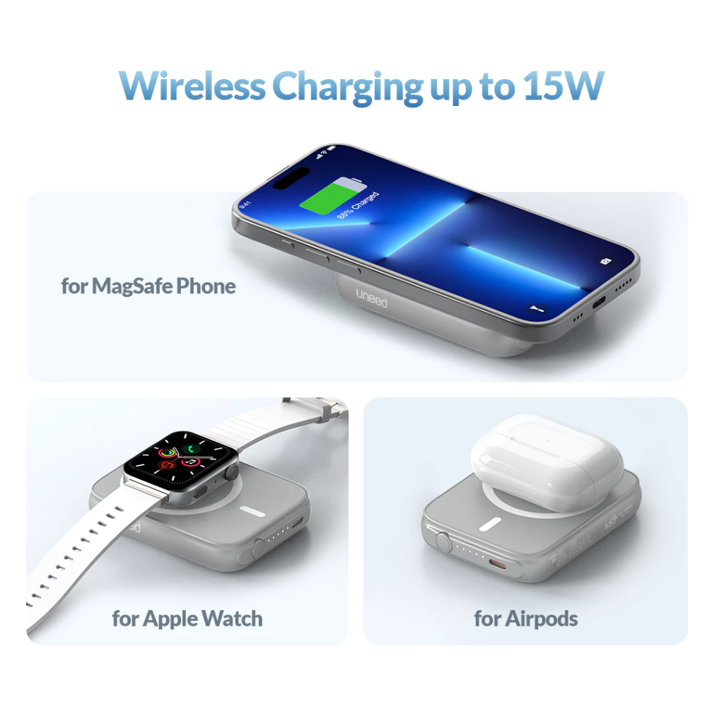 UNEED MagBox B9 Mini Powerbank Wireless Magnetic with Smartwatch Charger 5.000mAh 20W QC PD - UPB562